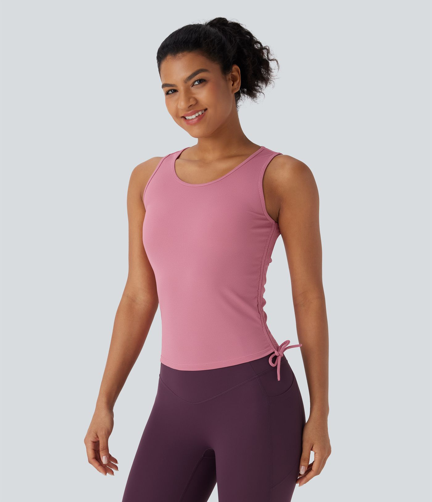 Yoga-Tanktop mit Waffelmuster und Kordelzug