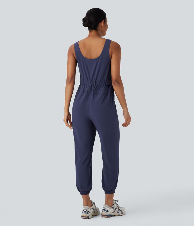Breezeful™ V Neck Sleeveless Drawstring Multiple Pockets Quick Dry Camping Jogger Jumpsuit