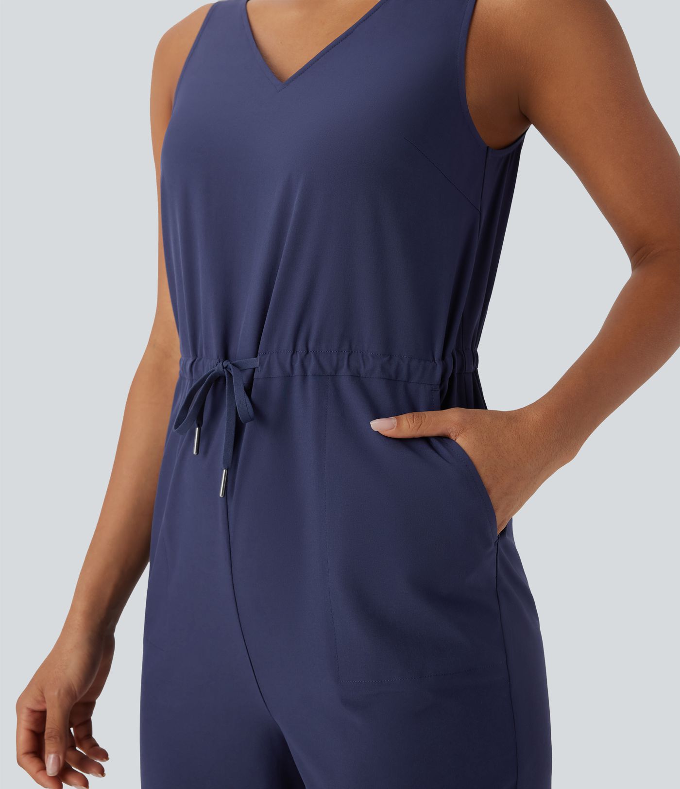 Breezeful™ V Neck Sleeveless Drawstring Multiple Pockets Quick Dry Camping Jogger Jumpsuit
