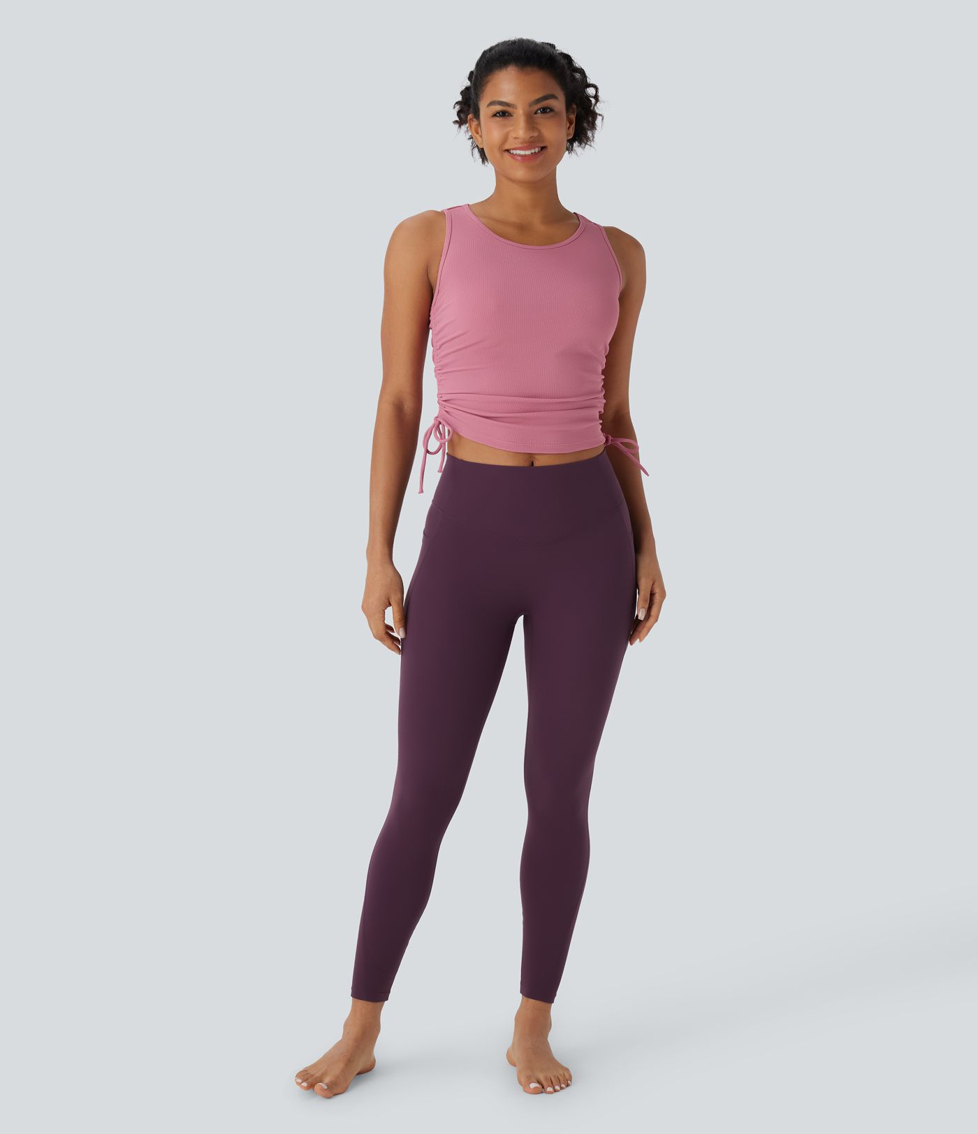 Yoga-Tanktop mit Waffelmuster und Kordelzug