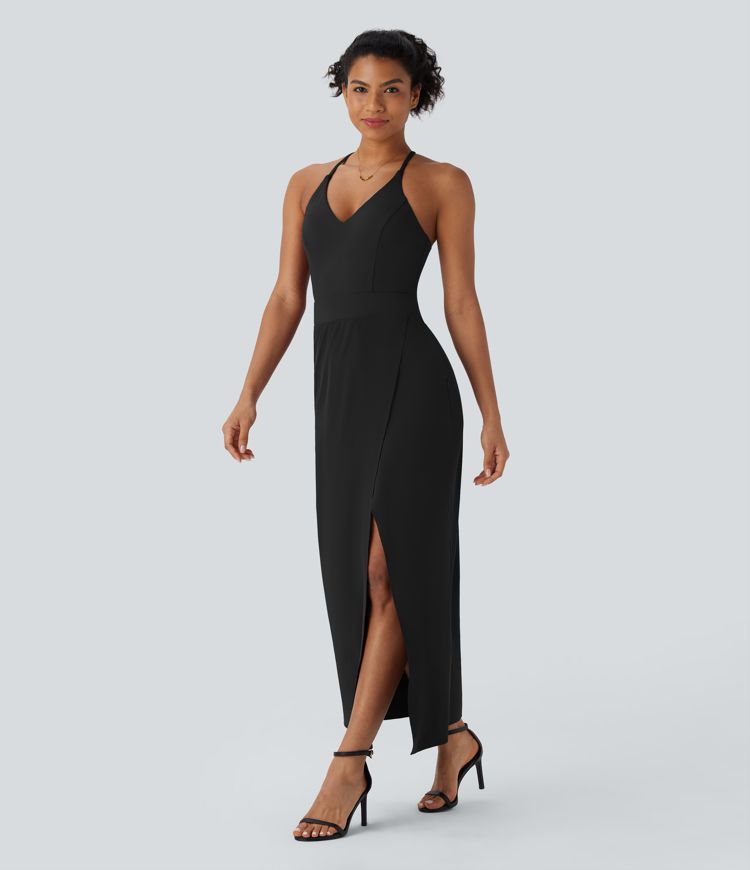 Breezeful™ Backless Adjustable Strap Invisible Zipper Side Pocket Split Maxi Quick Dry Party Dress