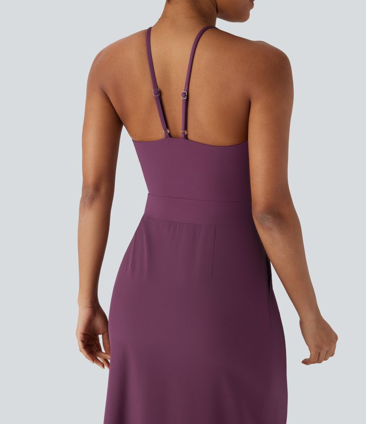 Breezeful™ Backless Adjustable Strap Invisible Zipper Side Pocket Split Maxi Quick Dry Party Dress