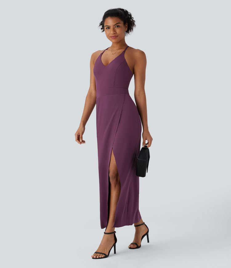 Breezeful™ Backless Adjustable Strap Invisible Zipper Side Pocket Split Maxi Quick Dry Party Dress