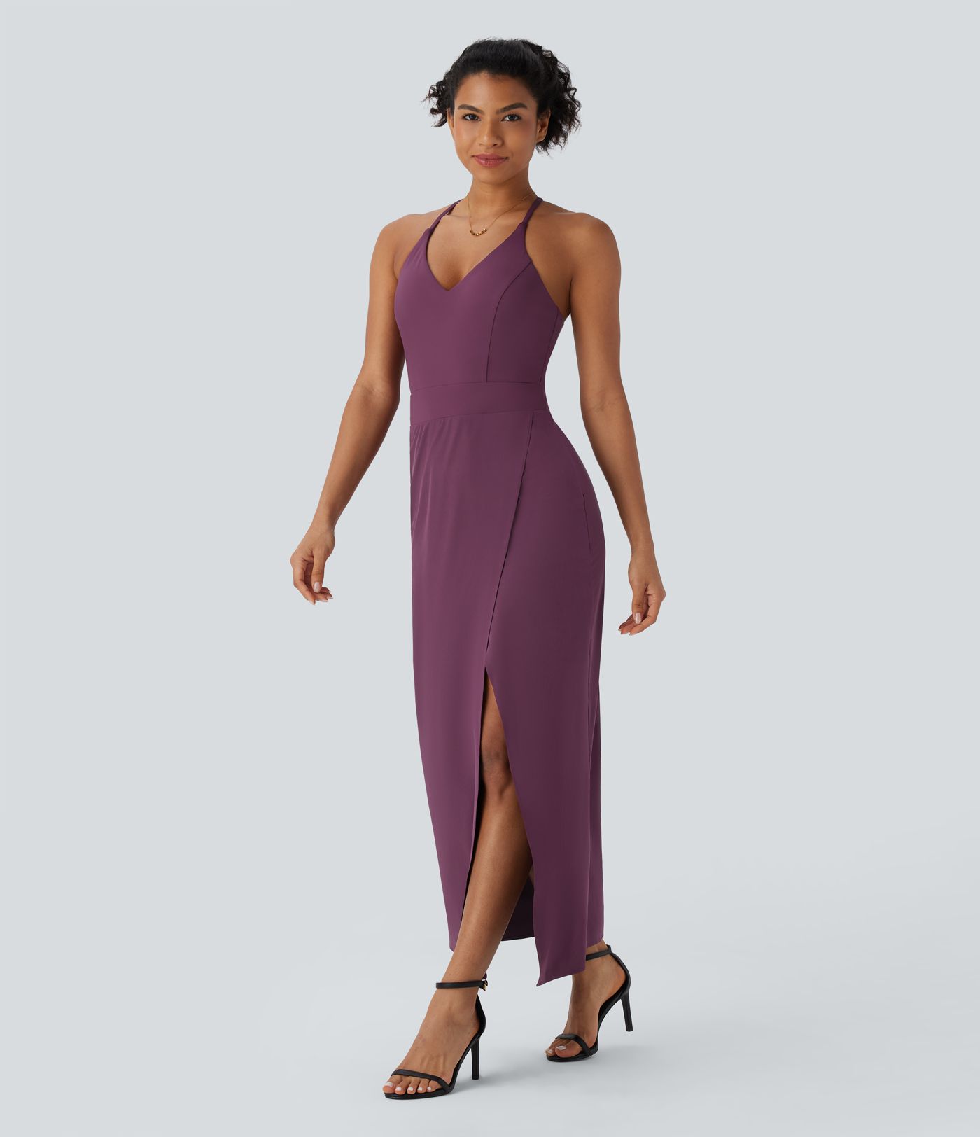 Breezeful™ Backless Adjustable Strap Invisible Zipper Side Pocket Split Maxi Quick Dry Party Dress