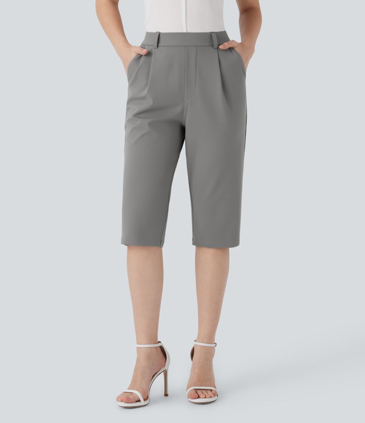  High Waisted Side Pocket Tapered Work Pedal Pusher Pants