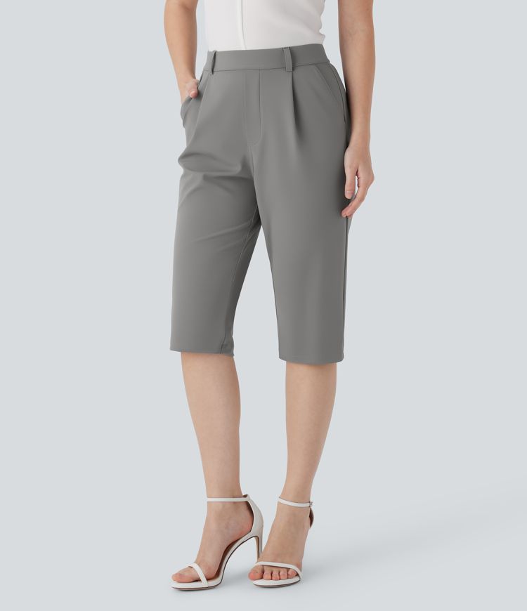 Konische Stoffhose mit hohem Bund und Seitentaschen