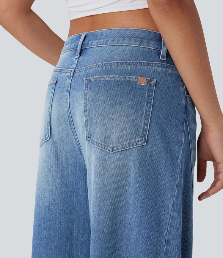 Halara Flex™ Mid Rise Washed Casual Barrel Leg Jeans with Pockets