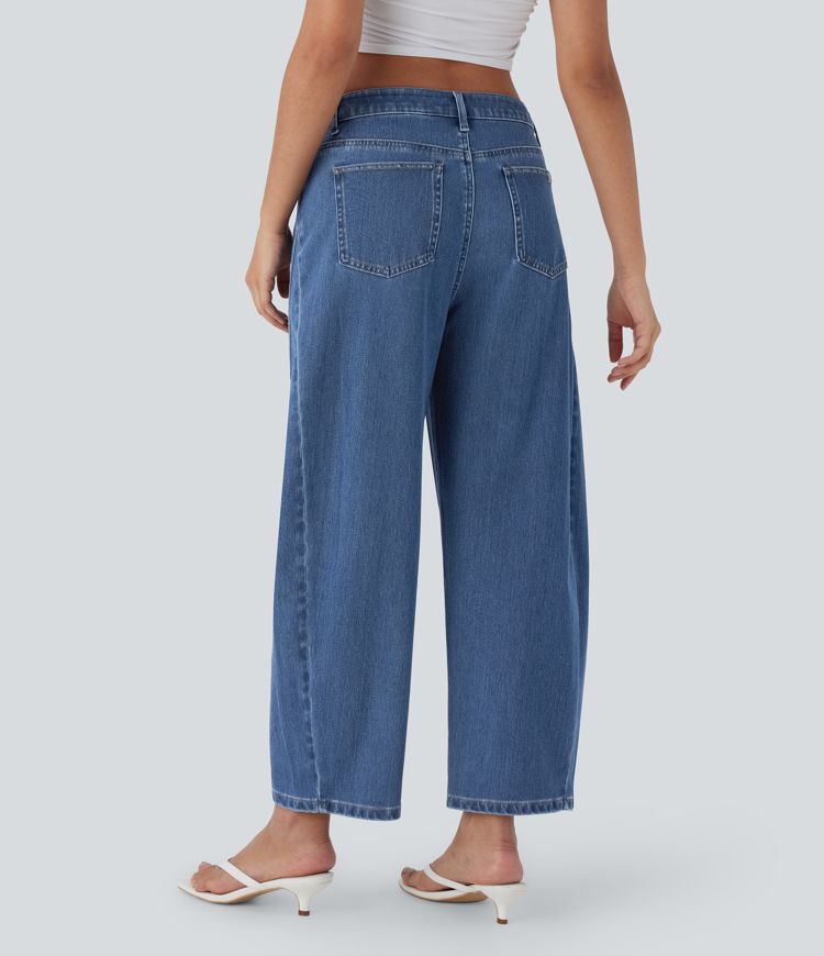Jean décontracté Halara Flex™ à coupe mi-haute, lavé, avec jambes droites et poches