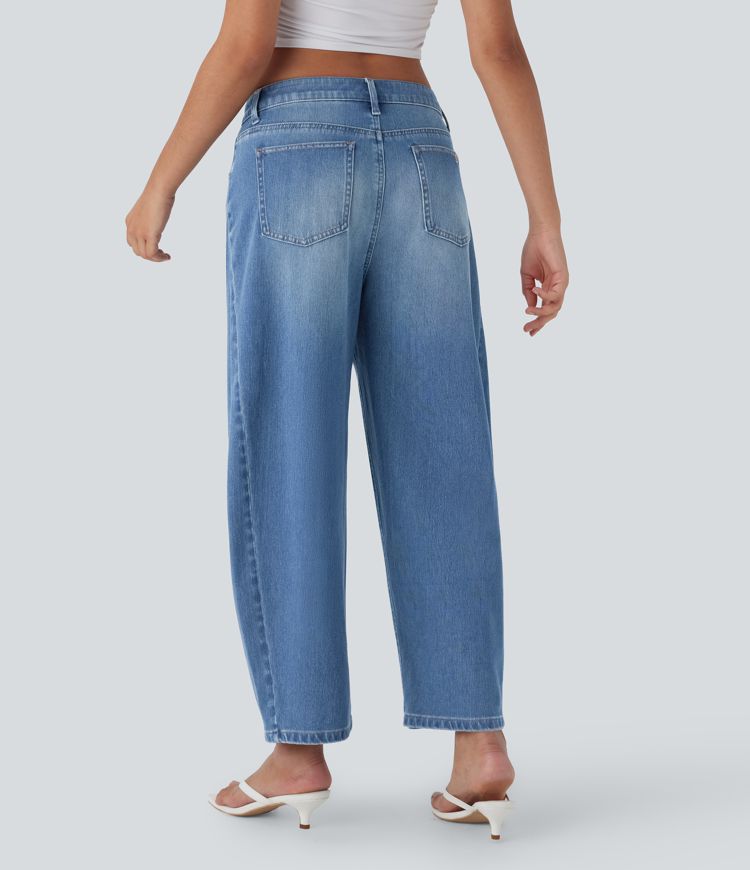 Halara Flex™ Mid Rise Washed Casual Barrel Leg Jeans with Pockets