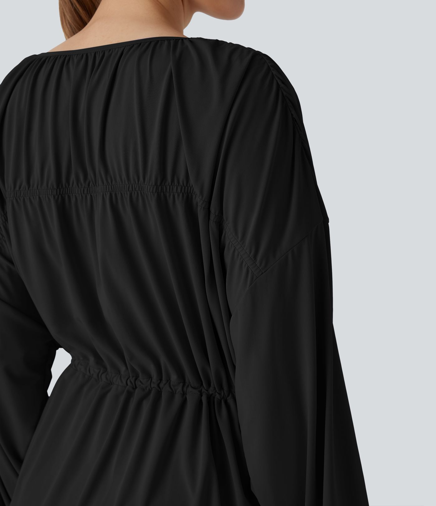 Long Sleeve Lace Up Drawstring Work Blouse