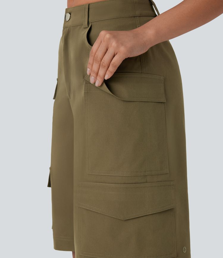 Mid Rise Pockets Casual Cargo Bermuda Shorts