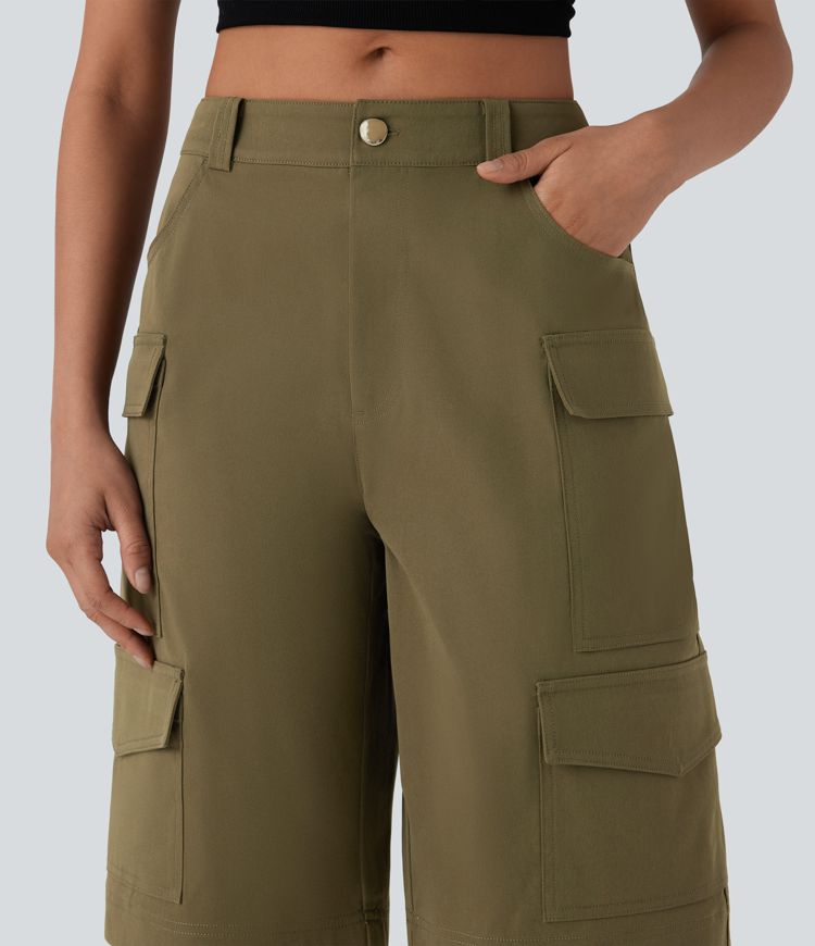 【DEARMINE】Eve Bermuda Cargo Pants Womens Fashion Denim Short Wide Leg Relaxed Fit Cargo