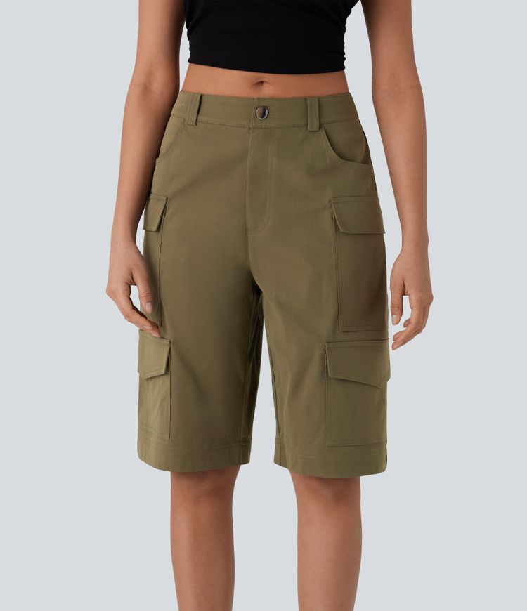 Women's Mid Rise Pockets Casual Cargo Bermuda Shorts - Halara