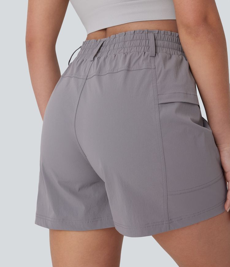 Wandershorts mit hohem Bund, Seitentaschen, Kordelzug und Rüschen - 12,7cm