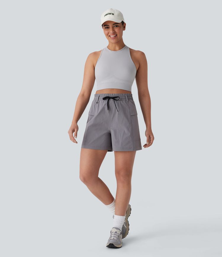 Wandershorts mit hohem Bund, Seitentaschen, Kordelzug und Rüschen - 12,7cm