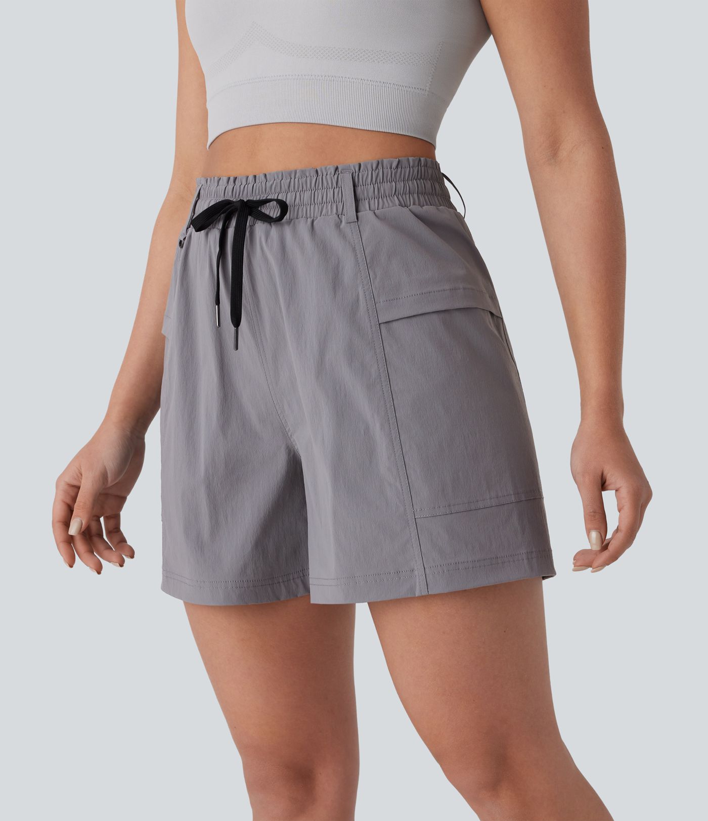 Wandershorts mit hohem Bund, Seitentaschen, Kordelzug und Rüschen - 12,7cm
