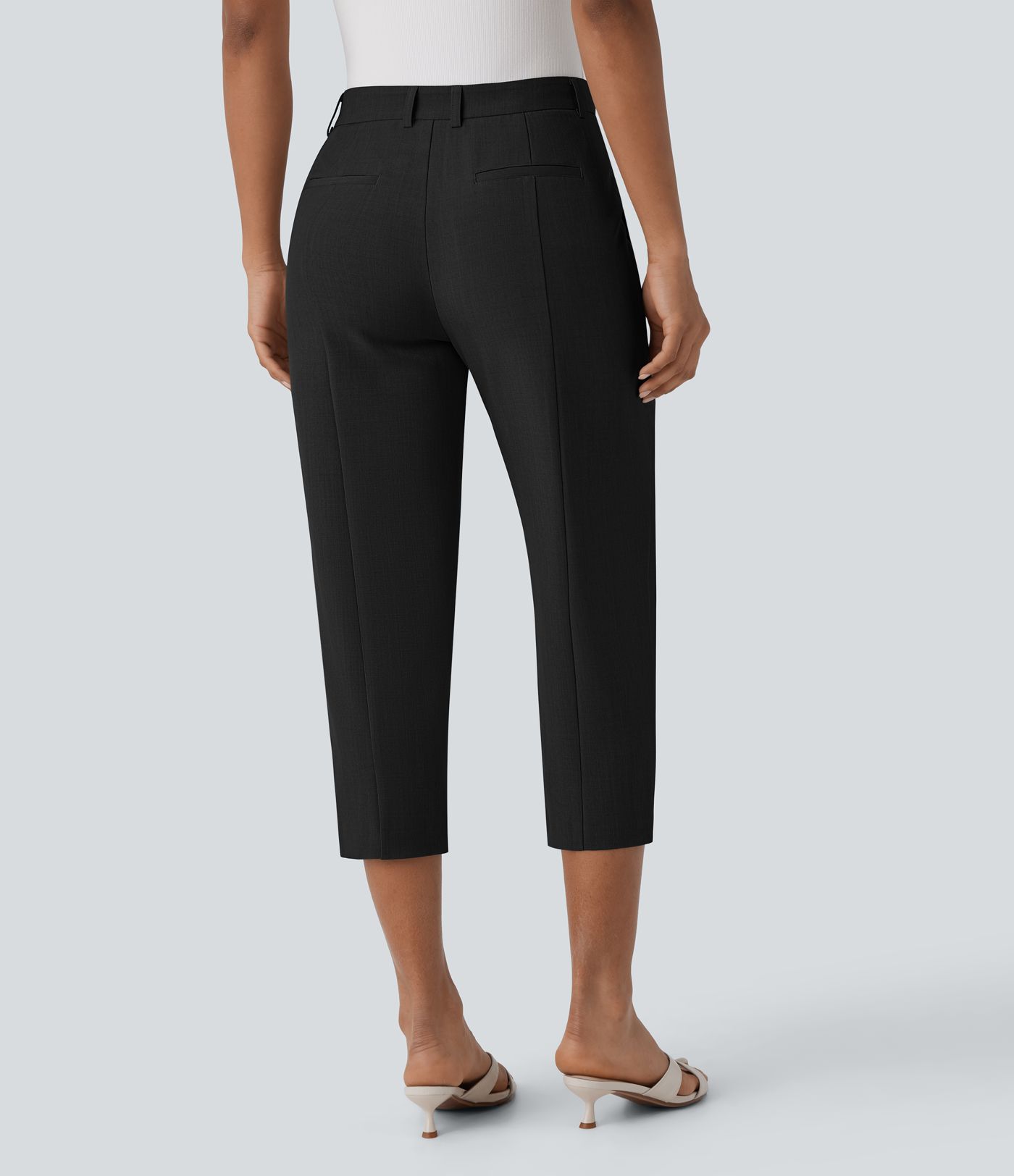 Pantalones Capri Casuales con Bolsillos con Cremallera de Altura Media