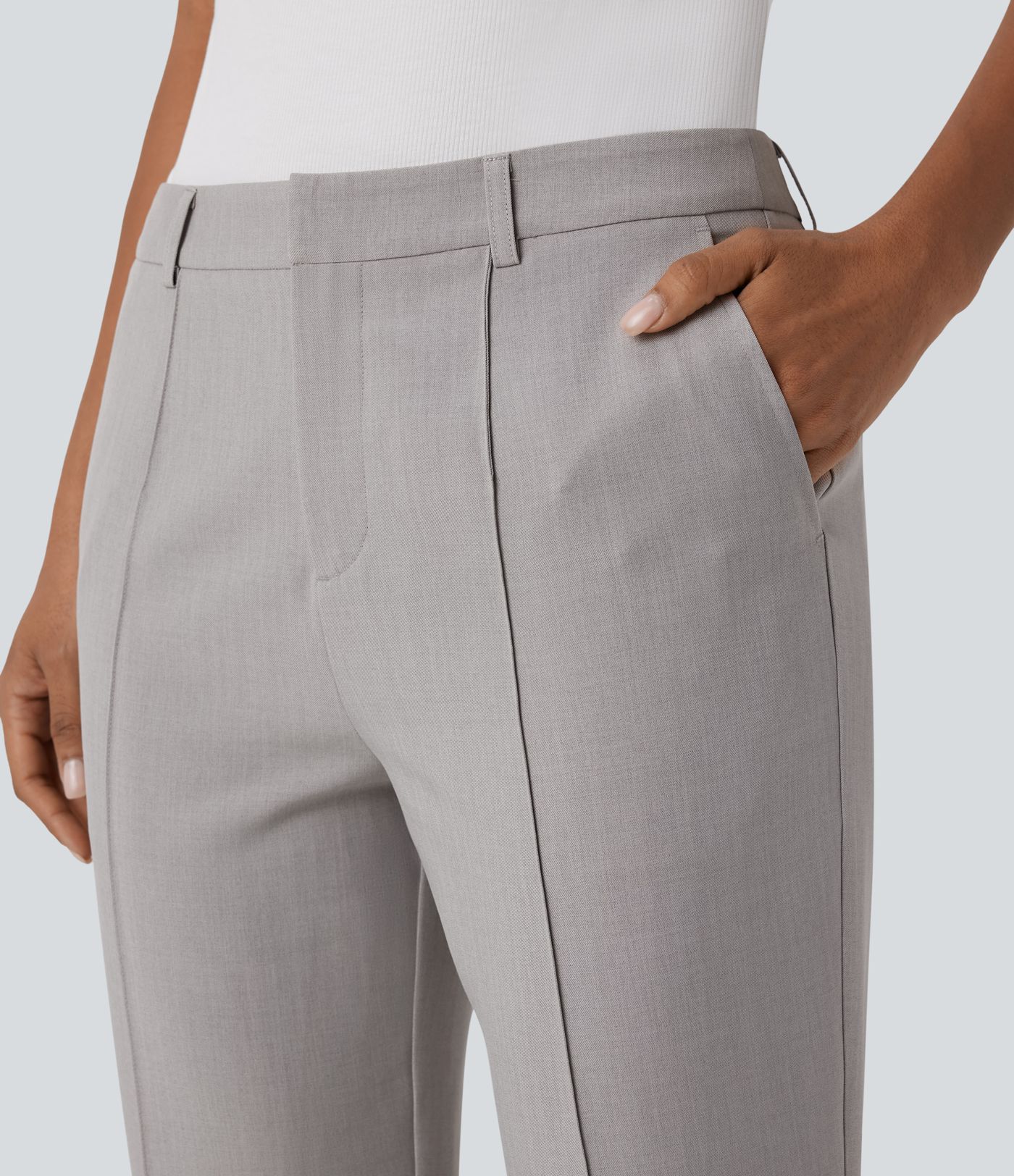 Pantalón capri tiro medio cremallera múltiple bolsillo