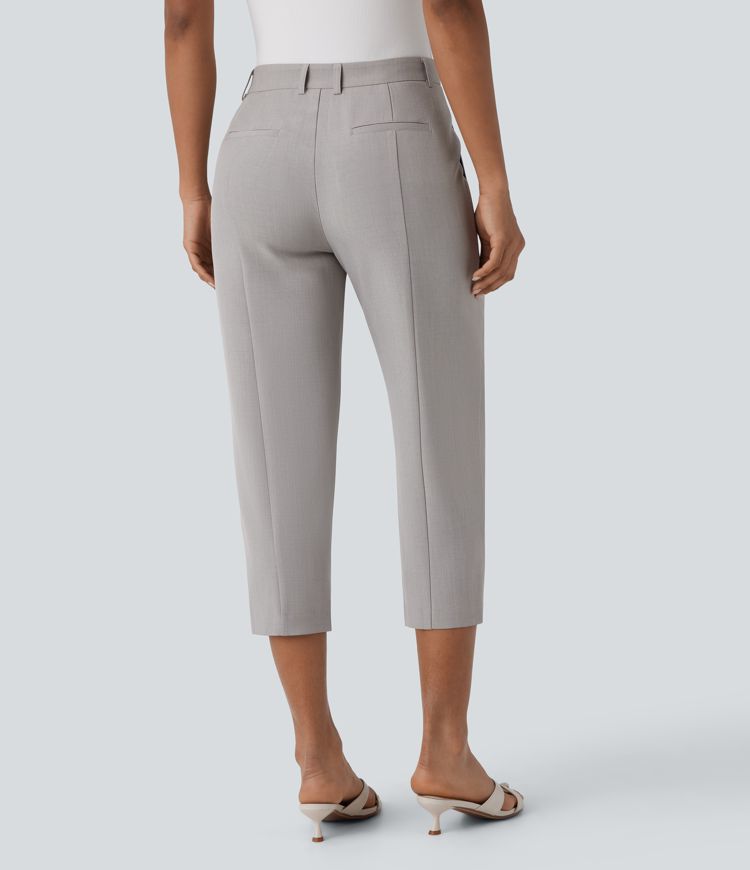 Pantalón capri tiro medio cremallera múltiple bolsillo