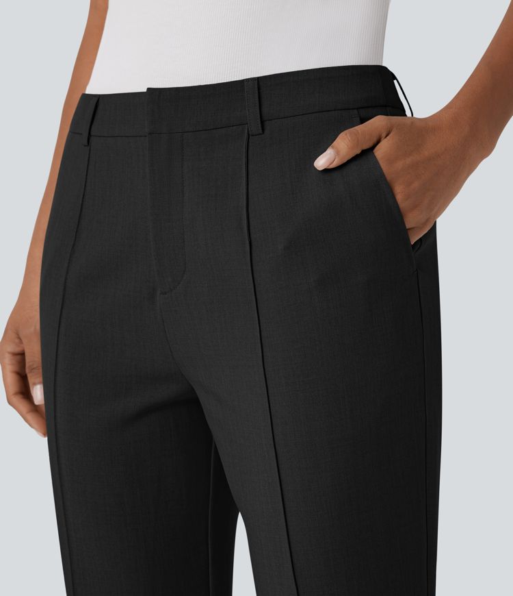 Pantalones Capri Casuales con Bolsillos con Cremallera de Altura Media