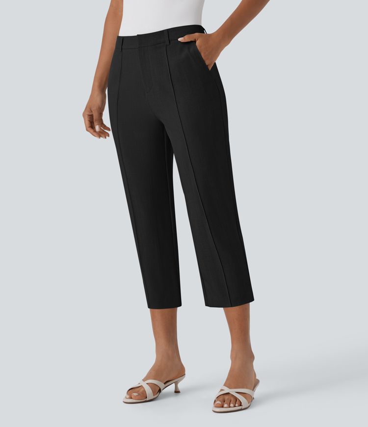 Mid Rise Zipper Pockets Capri Casual Pants