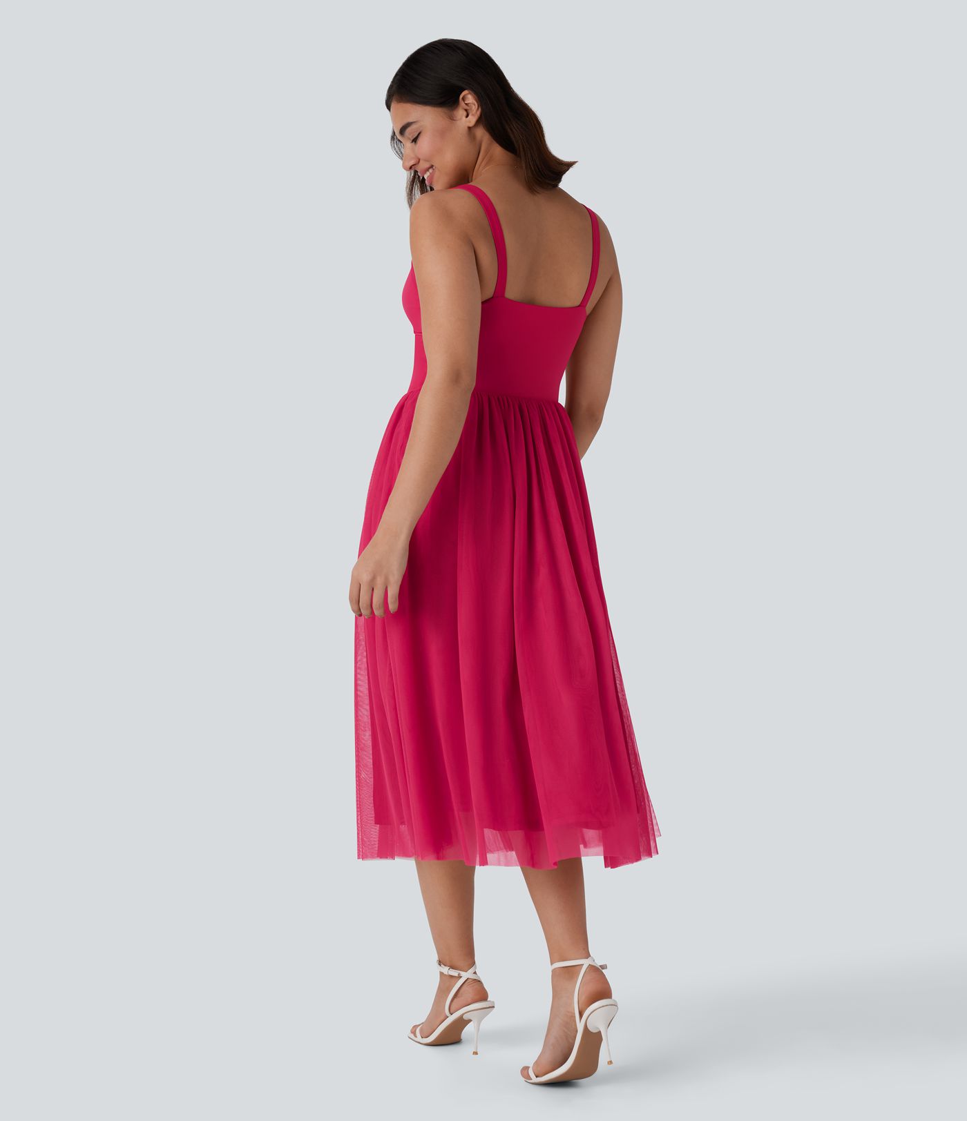 Corset Contrast Mesh Midi Dress