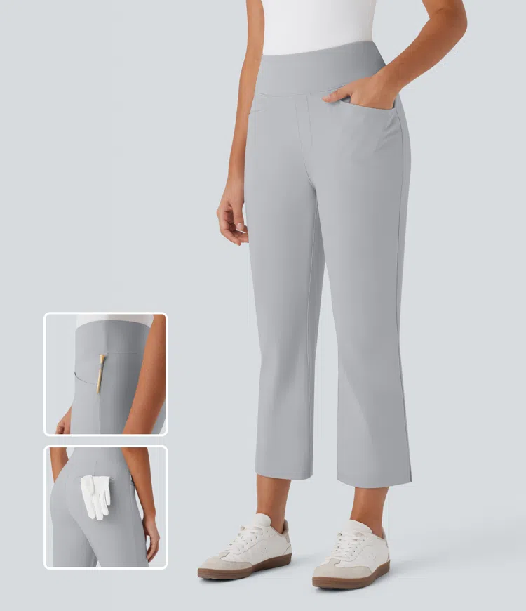 High Waisted Pockets Quick Dry Golf Bootcut Pants-Golf Tee Pocket-UPF40+