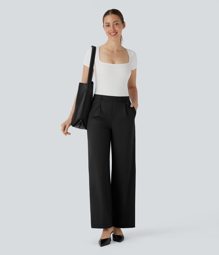 High Waisted Pocket Straight Leg Cool Touch Work Pants