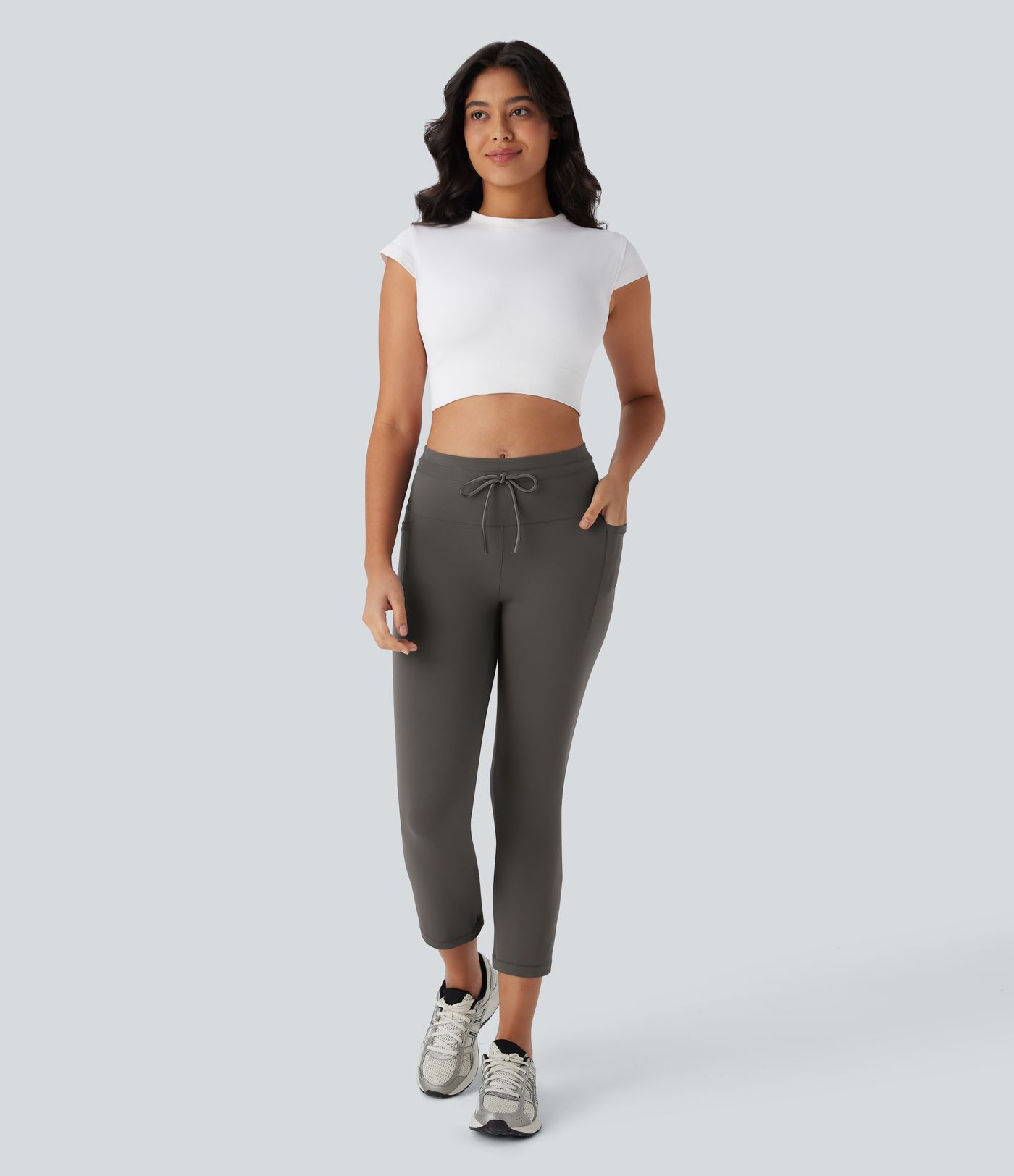 Pantalon yoga ajusté court taille haute avec cordon de serrage DayStretch avec poches
