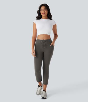 Pantalon yoga ajusté court taille haute avec cordon de serrage DayStretch avec poches