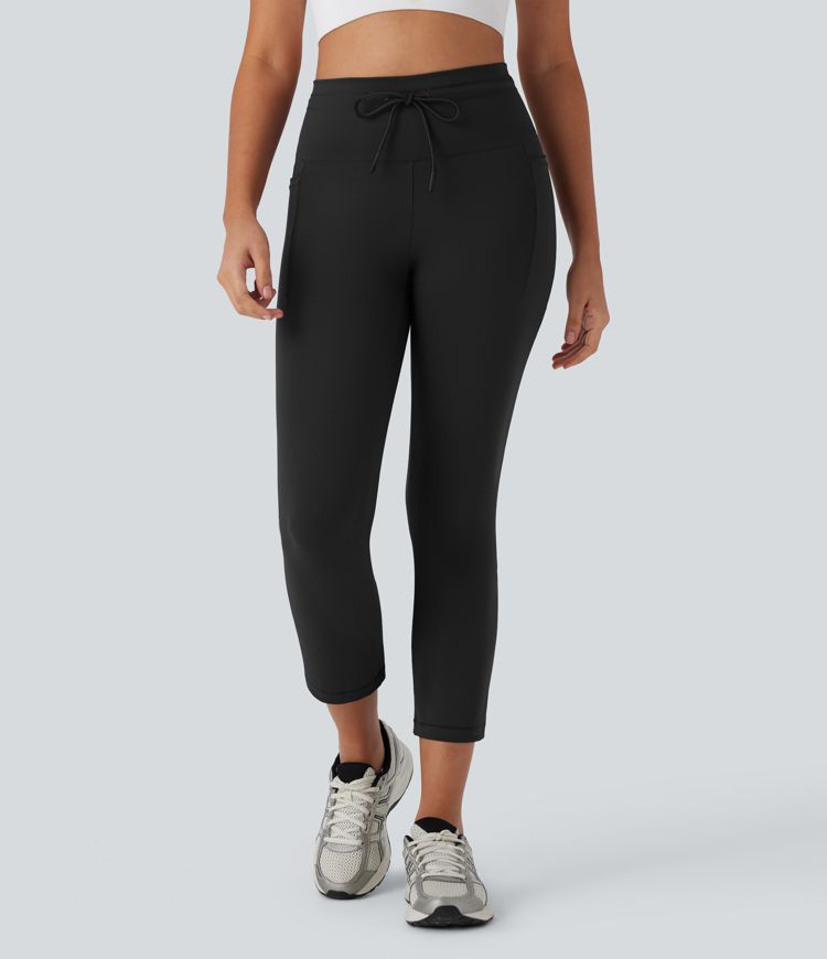 High Waisted Drawstring Pocket Skinny Cropped Yoga Pants