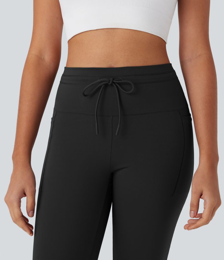 High Waisted Drawstring Pocket Skinny Cropped Yoga Pants