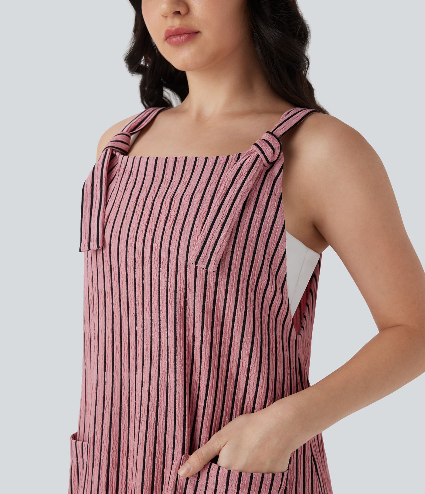 Pockets Stripe Micro Mini Pinafore Dress
