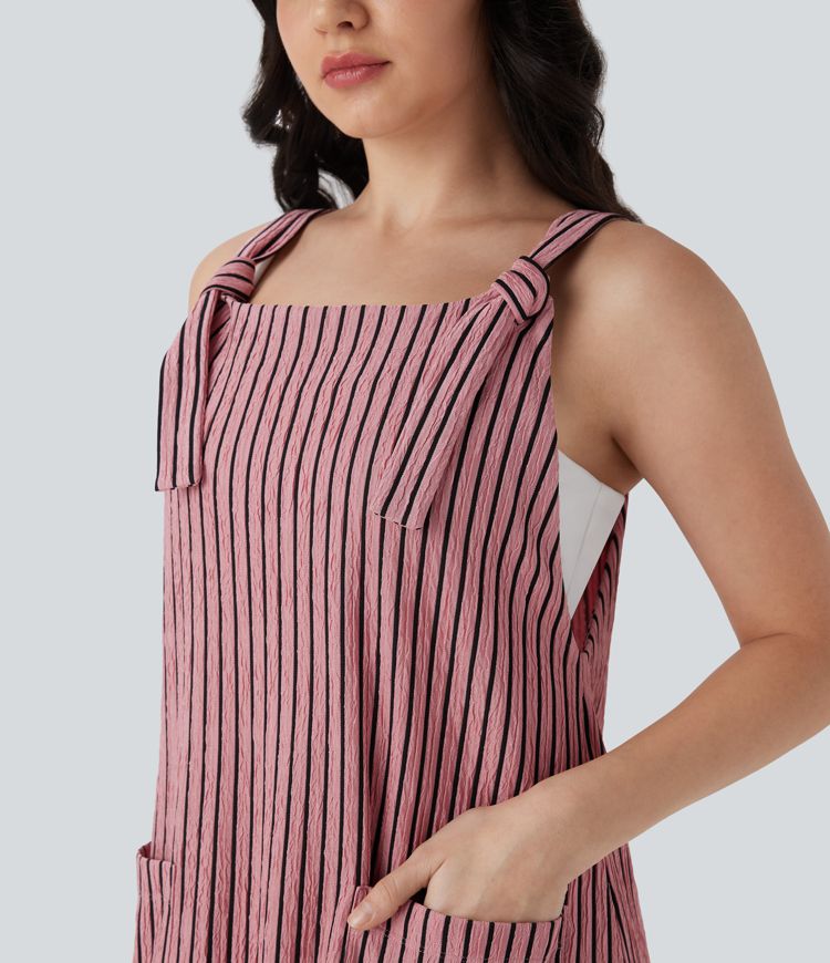 Pockets Stripe Micro Mini Pinafore Dress