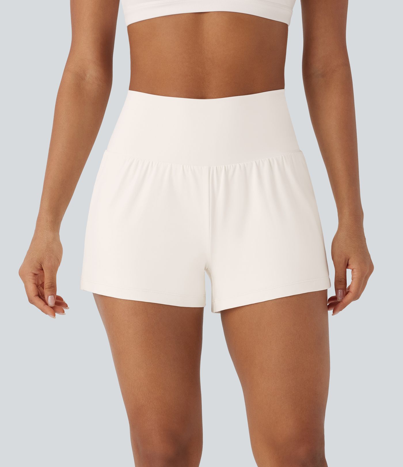 Pantalón corto yoga 2 en 1 tiro alto bolsillo trasero lateral oculto 7.5cm