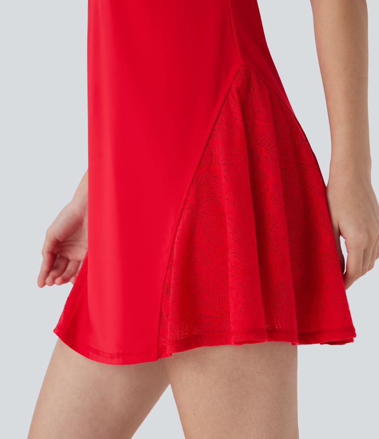 Robe active de yoga 2 pièces Softlyzero™ Airy mini à dos nageur avec dentelle contrastante, toucher frais et poche - UPF50+