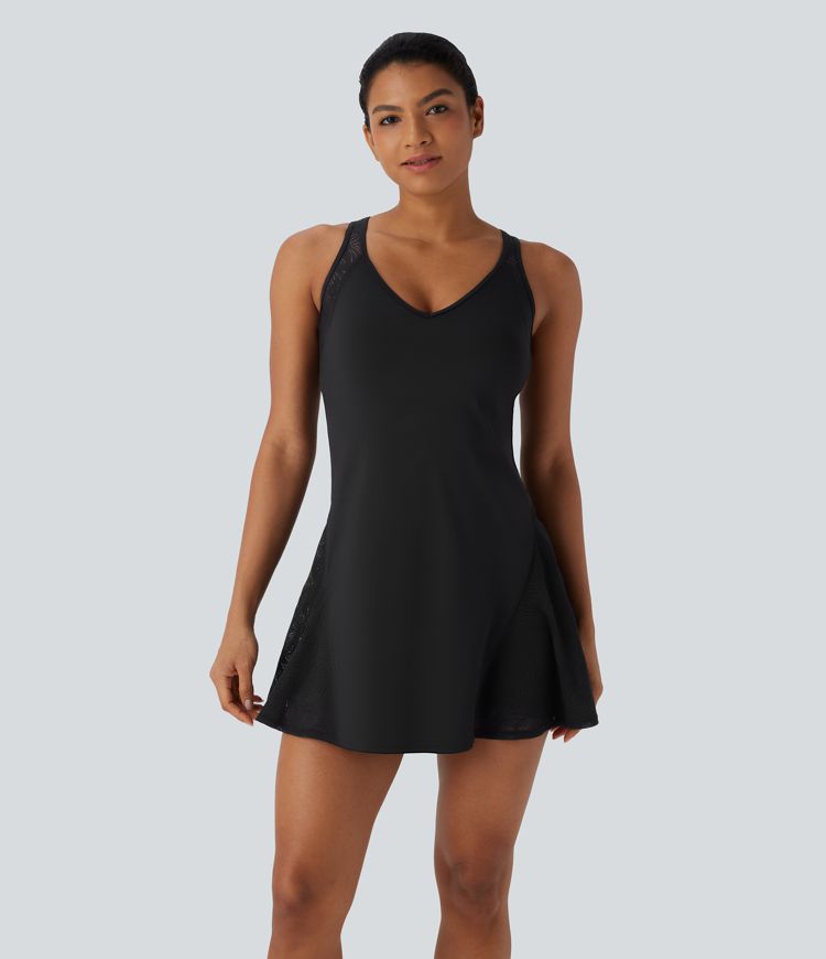 SoftlyZero™ Airy Racerback Contrast Lace Mini 2-piece Set Cool Touch Yoga Active Dress with Pocket-UPF50+