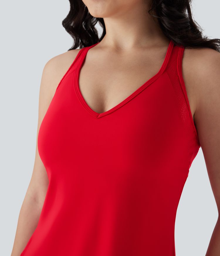 SoftlyZero™ Airy Racerback Contrast Lace Mini 2-piece Set Cool Touch Yoga Active Dress with Pocket-UPF50+