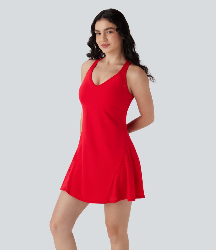 SoftlyZero™ Airy Racerback Contrast Lace Mini 2-piece Set Cool Touch Yoga Active Dress with Pocket-UPF50+