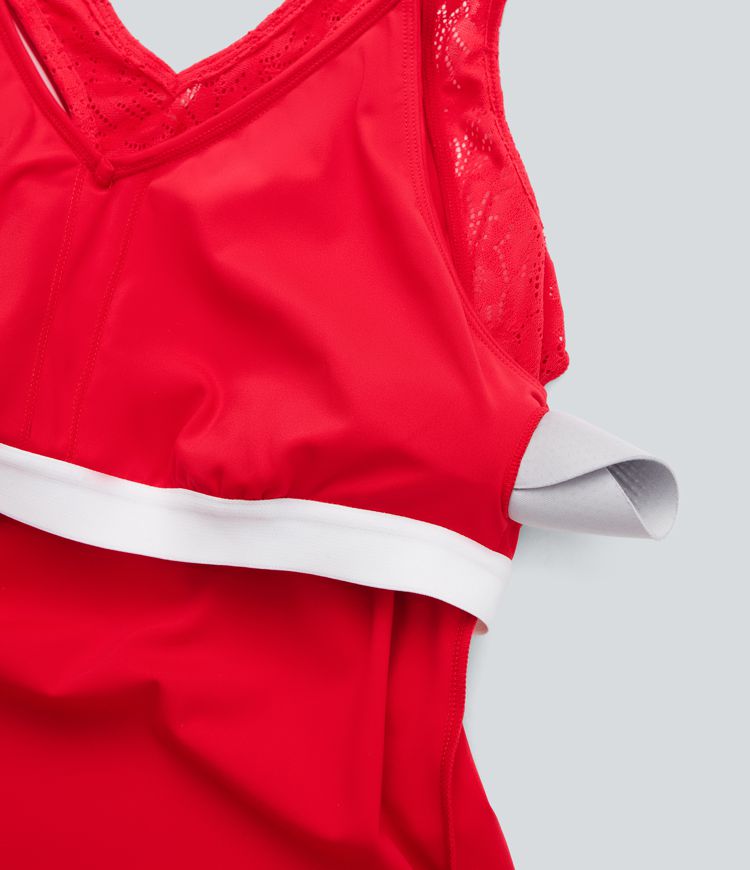 Robe active de yoga 2 pièces Softlyzero™ Airy mini à dos nageur avec dentelle contrastante, toucher frais et poche - UPF50+