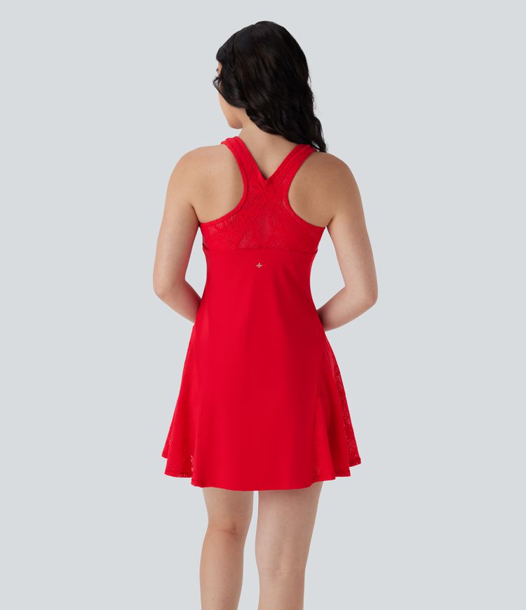 Vestido deportivo mini de 2 piezas Softlyzero™ Airy UPF50+ con encaje en contraste para yoga de tacto fresco con bolsillo 