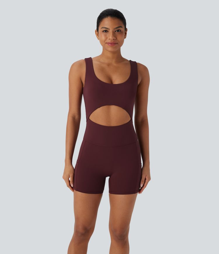 Softlyzero™ Airy Backless Cut Out Side Pocket Cool Touch Yoga Romper-UPF50+