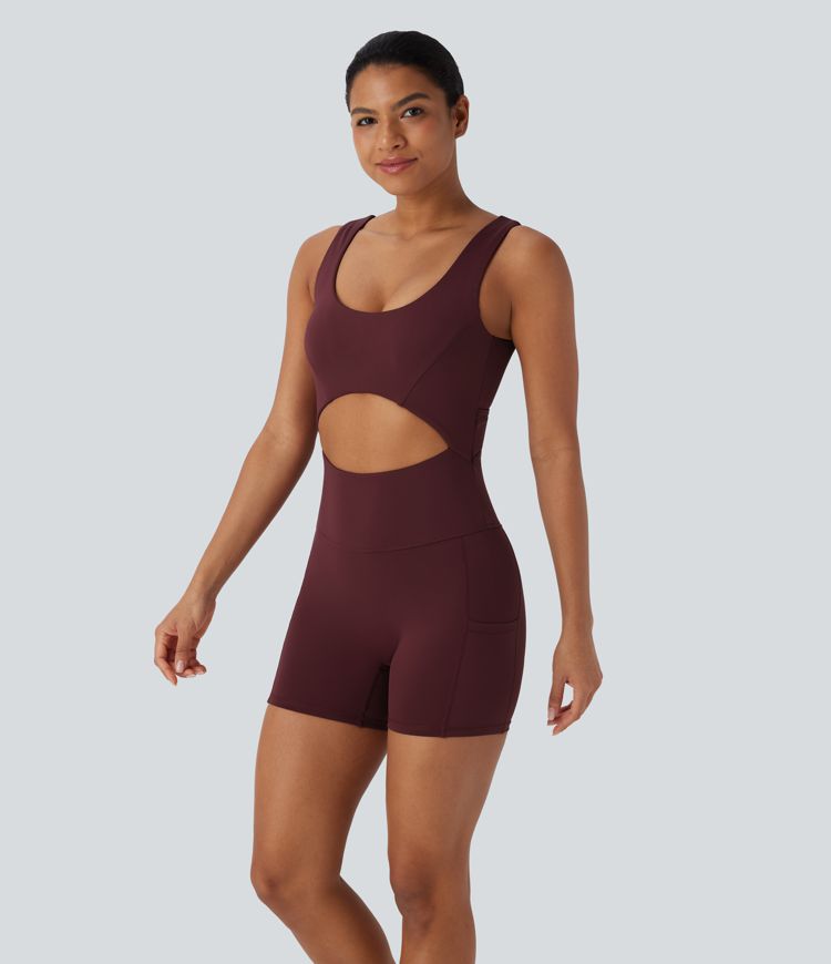 Softlyzero™ Airy Backless Cut Out Side Pocket Cool Touch Yoga Romper-UPF50+