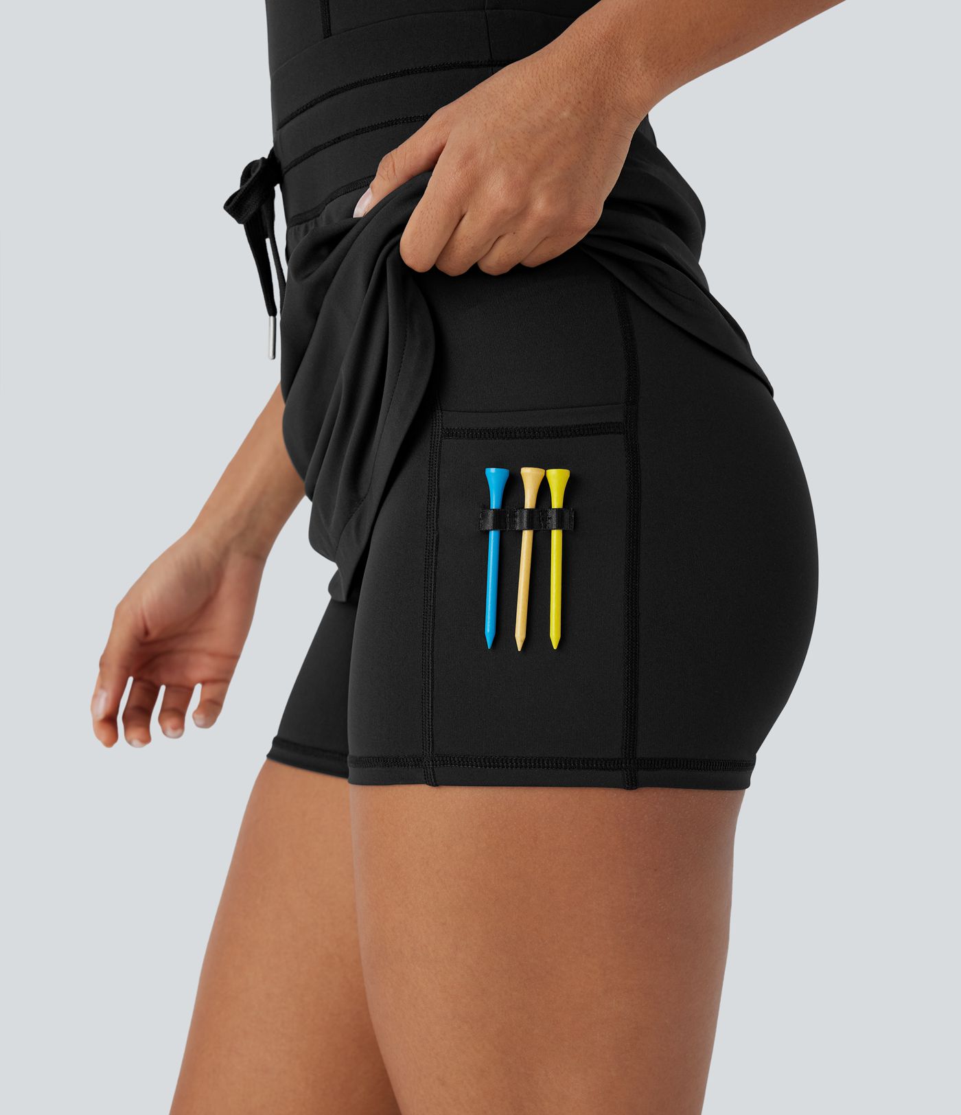 Softlyzero™ QuickDry Baseball-Kragen, halber Reißverschluss, ärmellos, Kordelzug, mehrere Taschen, 2-in-1-Minigolf-Aktivkleid, Golf-Tee-Tasche