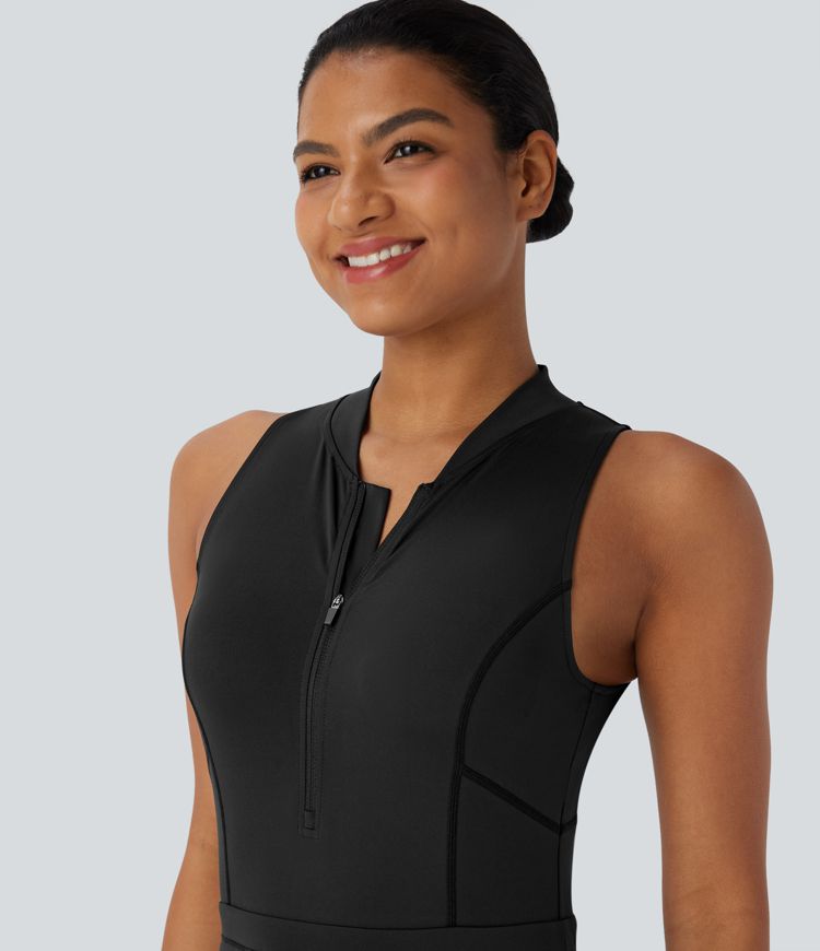 Softlyzero™ QuickDry Baseball-Kragen, halber Reißverschluss, ärmellos, Kordelzug, mehrere Taschen, 2-in-1-Minigolf-Aktivkleid, Golf-Tee-Tasche