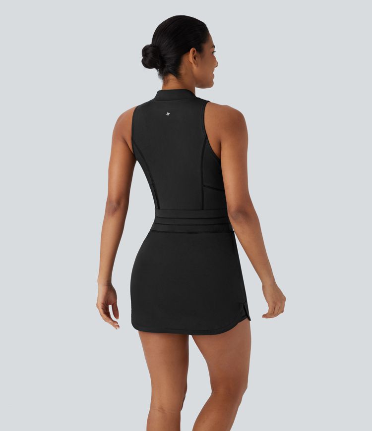Softlyzero™ QuickDry Baseball Collar Half Zip Sleeveless Drawstring Multiple Pockets 2-in-1 Mini Golf Active Dress-Golf Tee Pocket