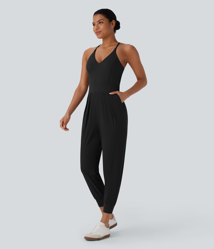Breezeful™ Backless Adjustable Strap Invisible Zipper Side Pocket Tapered Quick Dry Casual Slip Jogger Jumpsuit