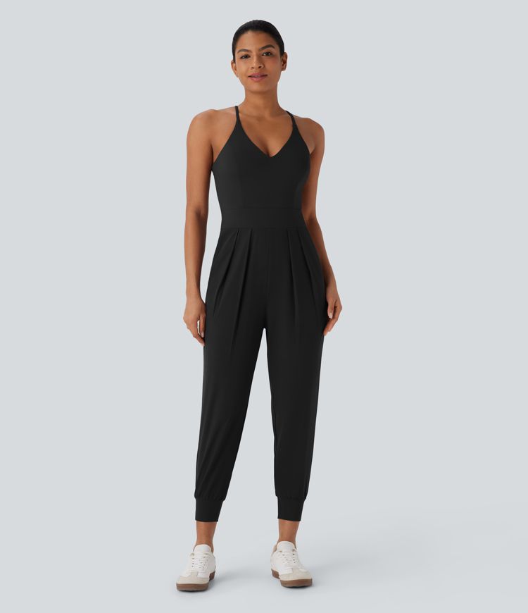 Breezeful™ Backless Adjustable Strap Invisible Zipper Side Pocket Tapered Quick Dry Casual Slip Jogger Jumpsuit