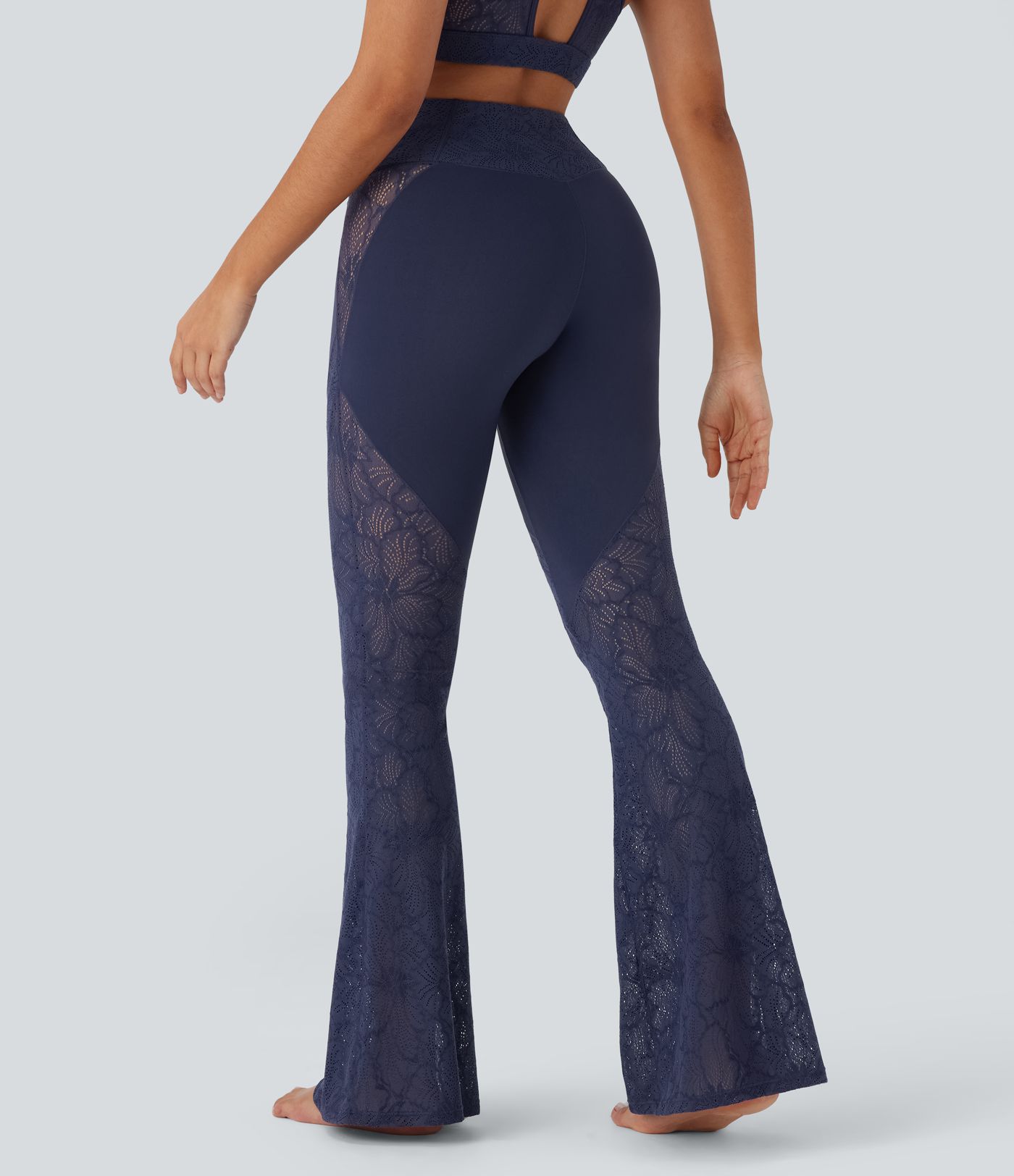 SoftlyZero™ High Waisted Crossover Pocket Contrast Lace Flare Yoga Leggings