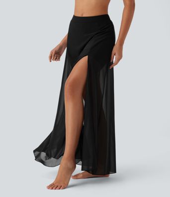 Srednje visoko 2-v-1 maxi plesno krilo z žepom